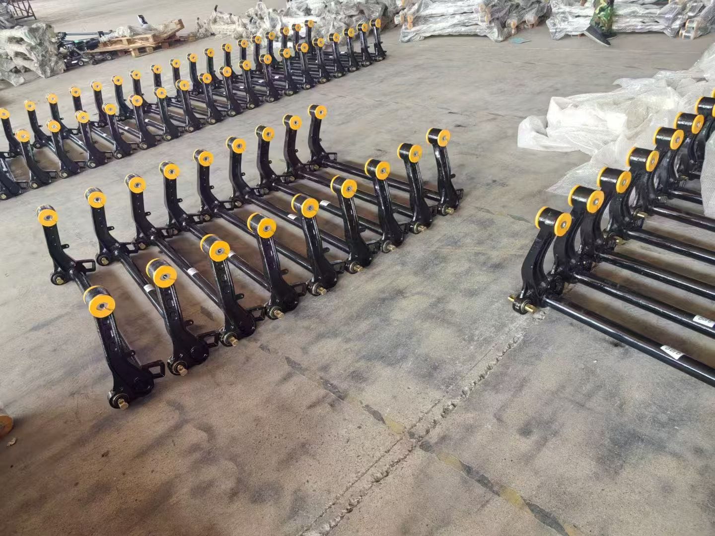 Heavy truck bracket parts arranged for batch inspection